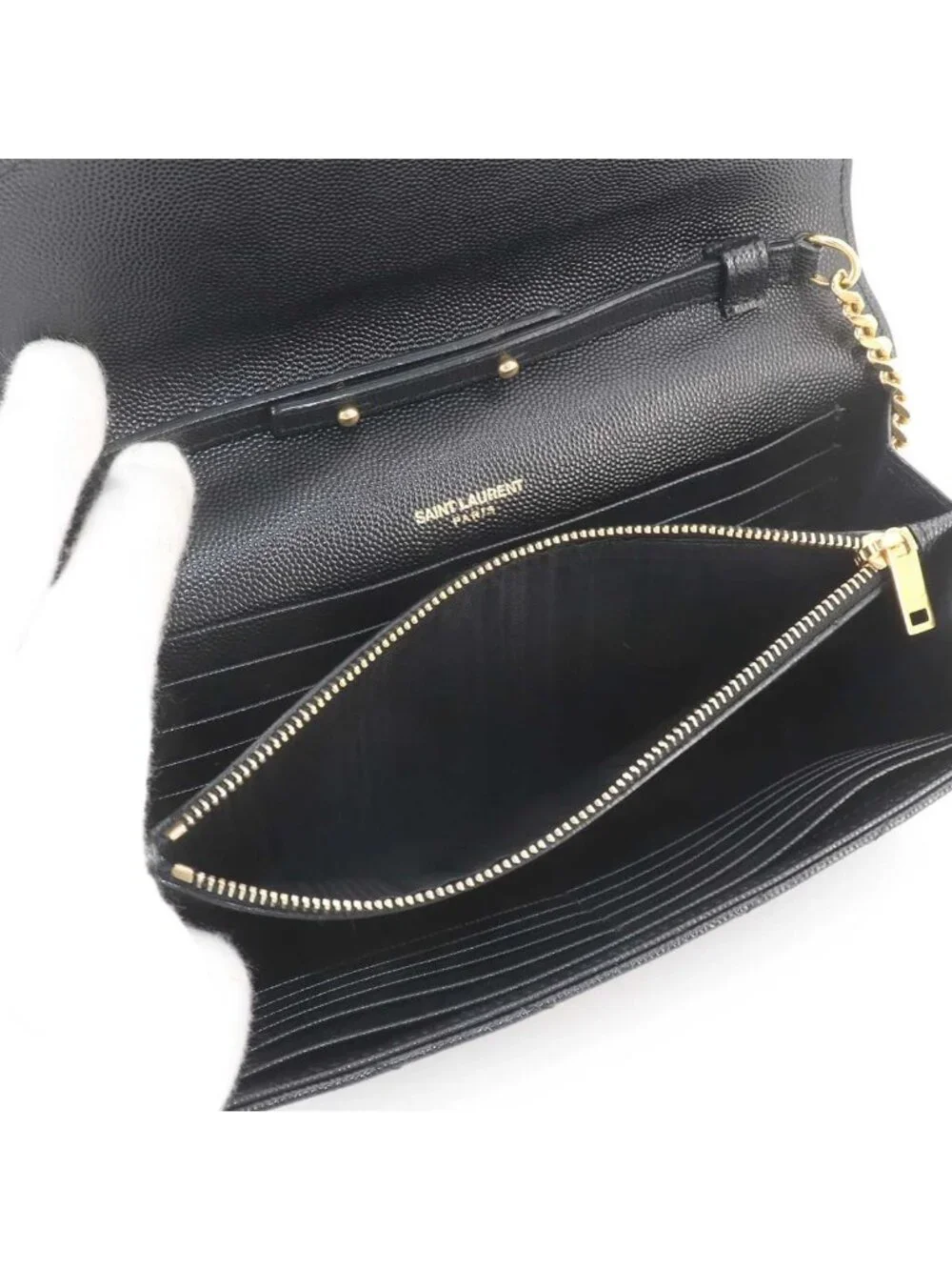 Saint Laurent Cassandra Chain Wallet Leather Black Gold Shoulder